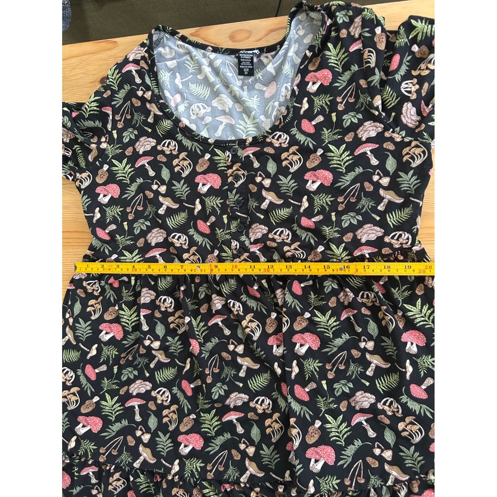 Hot Topic 3X Woodland Mushroom  Long Sleeve Tiered Babydoll Dress Black - Picture 8 of 9